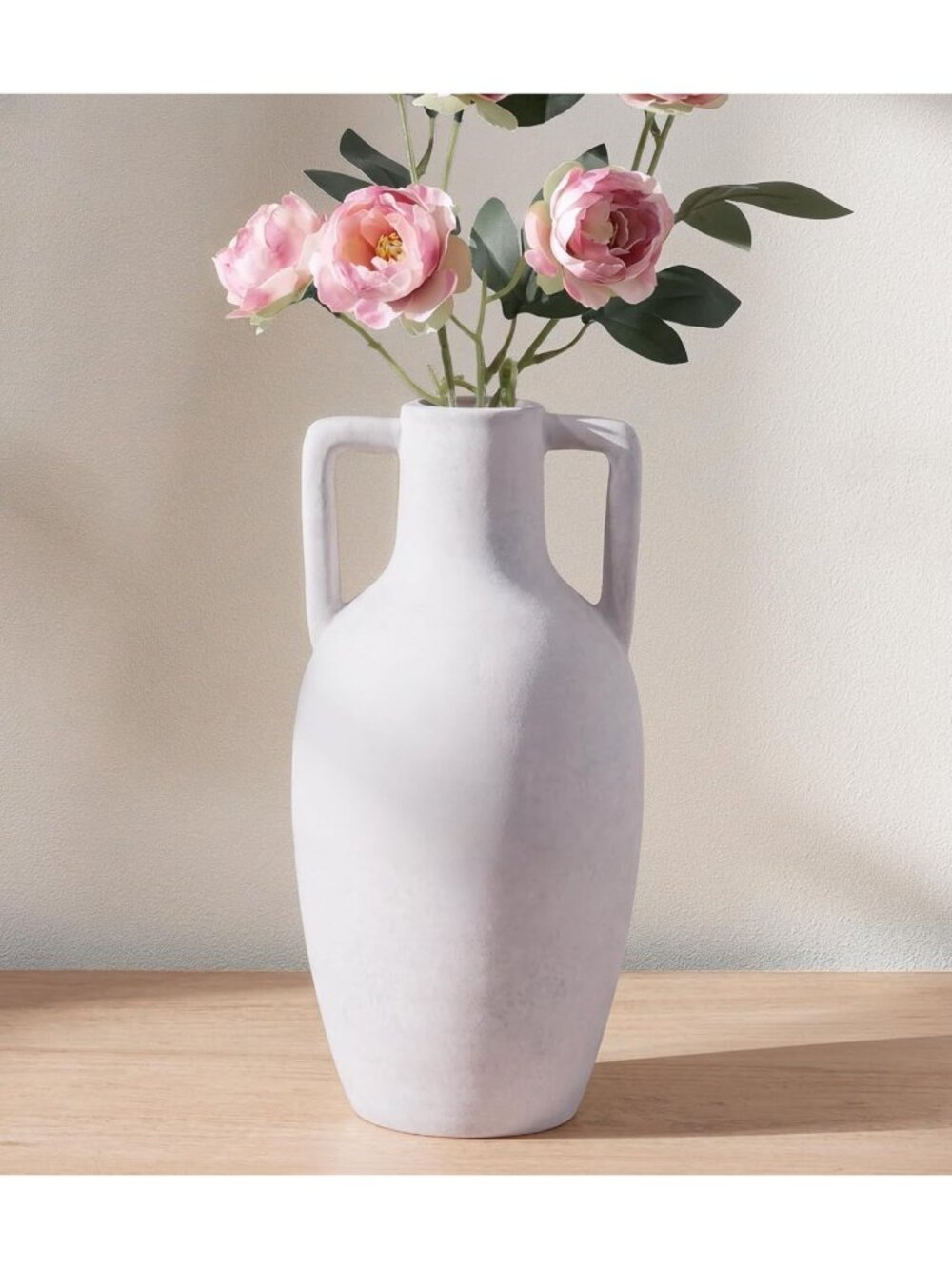 12.8 inch Tall Ceramic Flower Vase with Handles Farmhouse Rustic Home Decor